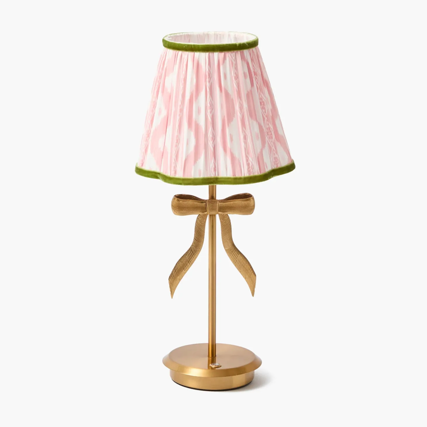Marilyn Bow Rechargeable Lamp with Pink & Green Ikat Shade (18cm)