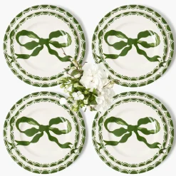 Marilyn Forest Green Bow Dinner & Starter Plates (Set of 8)