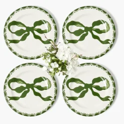 Marilyn Forest Green Bow Starter Plates (Set of 4)