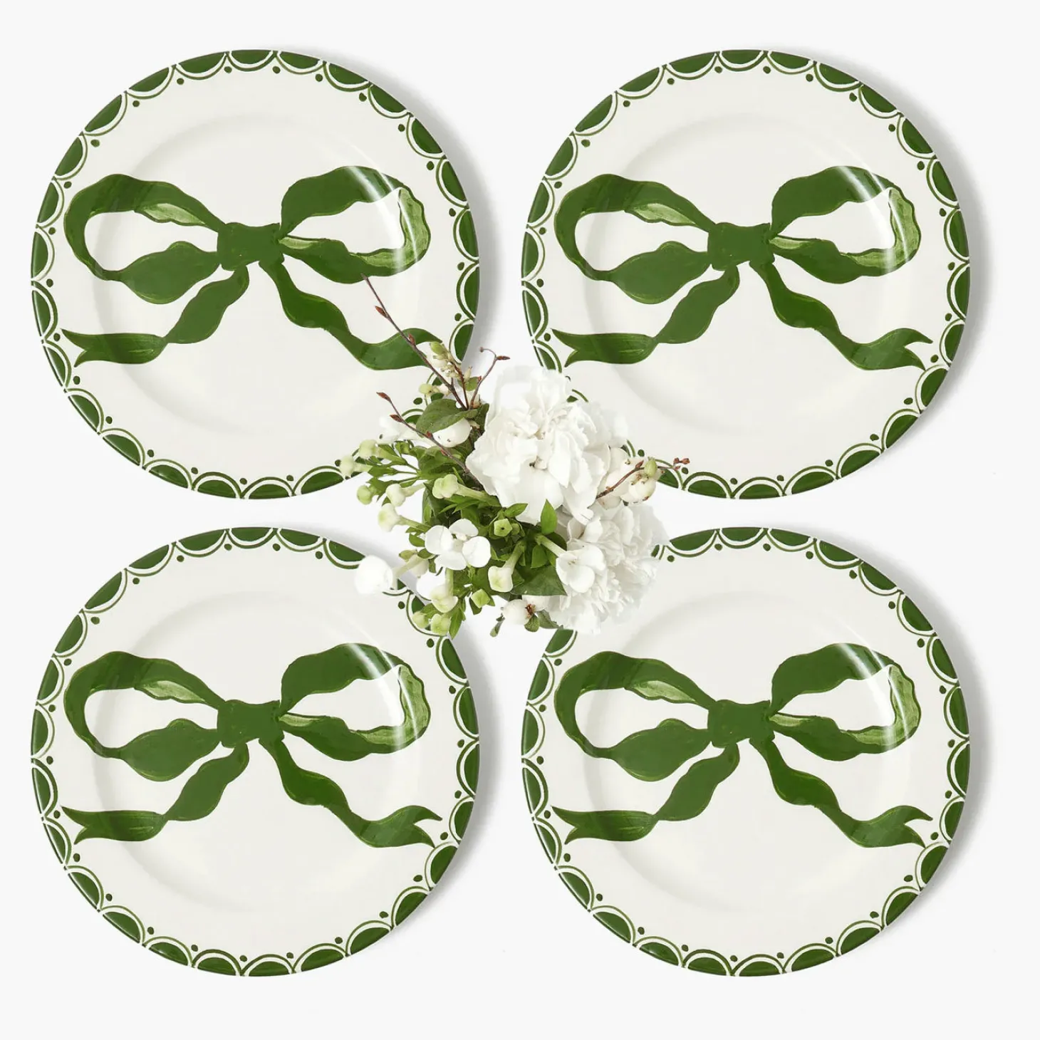 Marilyn Forest Green Bow Starter Plates (Set of 4)