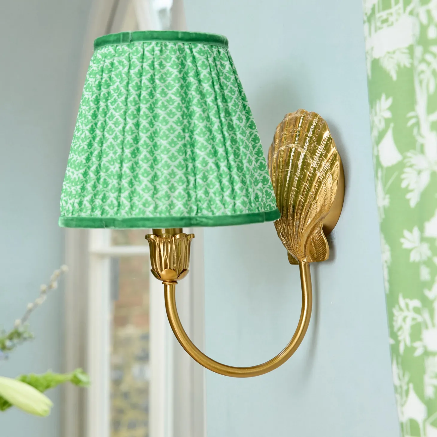 Marina Rechargeable Wall Light with Green Lotus Shade (18cm)