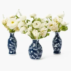 Midnight Blue Hand Painted Tole Bud Vases (Set of 3)