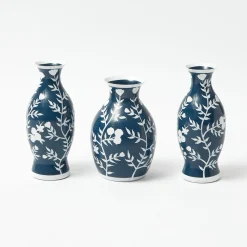 Midnight Blue Hand Painted Tole Bud Vases (Set of 3)