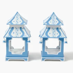 Mini Blue Ikat Pagoda Lantern (Pair)