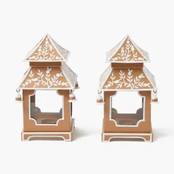 Mini Caramel Chinoiserie Pagoda Lantern (Pair)