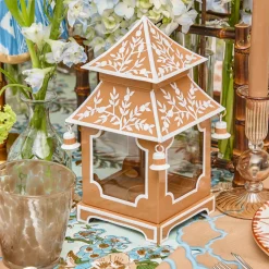 Mini Caramel Chinoiserie Pagoda Lantern (Pair)