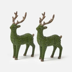 Mini Forest Green Rattan Reindeer (Pair) - 20cm