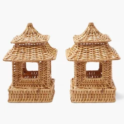 Mini Rattan Pagoda Lanterns (Pair)