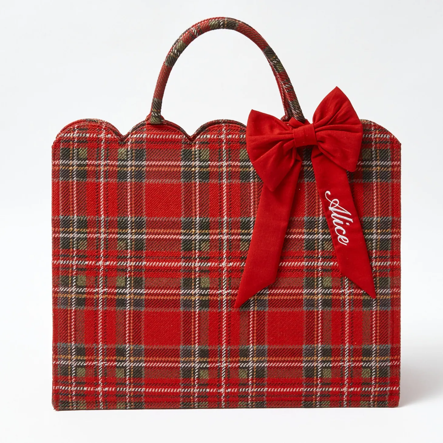 Mrs. Alice Tote Bag (Red Tartan) With Bow
