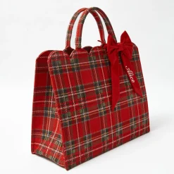 Mrs. Alice Tote Bag (Red Tartan) With Bow