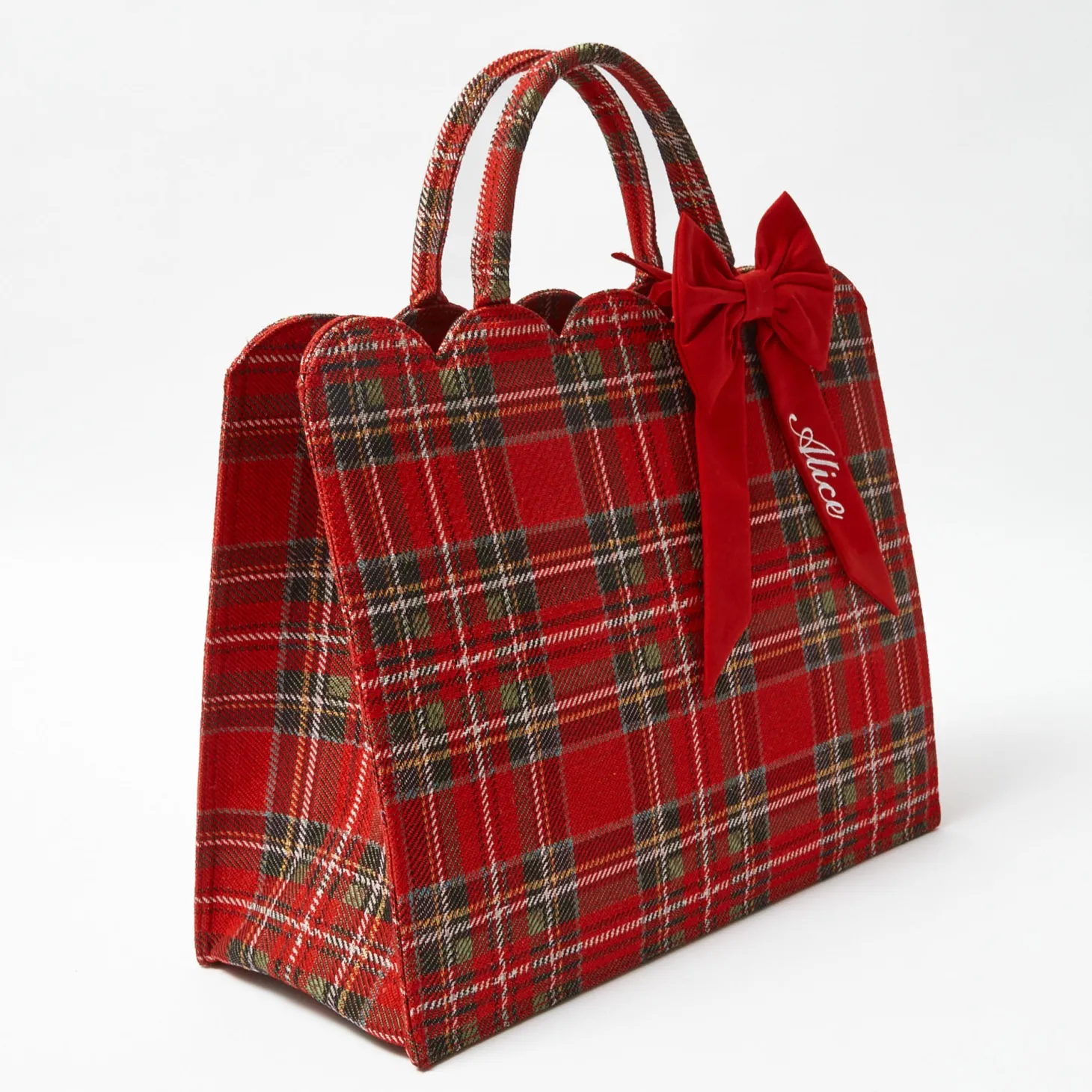 Mrs. Alice Tote Bag (Red Tartan) With Bow