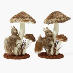 Natural Mushroom with Climbing Squirrel (Pair)