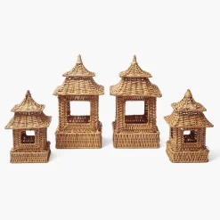 Natural Rattan Pagoda Lantern Set