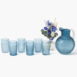 Navy Hobnail Glasses & Jug Set