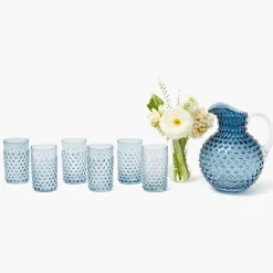 Navy Hobnail Glasses & Jug Set
