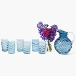 Navy Hobnail Glasses & Jug Set
