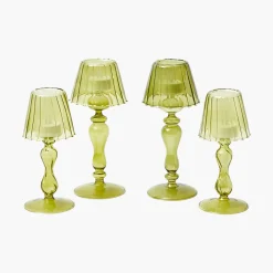 Olive Glass Lantern Tea Light Holder Set