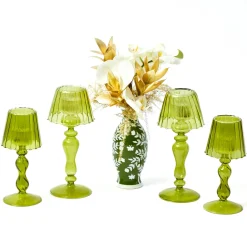 Olive Glass Lantern Tea Light Holder (Pair) - 24 cm