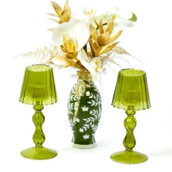 Olive Glass Lantern Tea Light Holder (Pair) - 18 cm