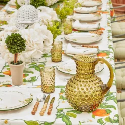 Olive Green Hobnail Jug & Glasses (Set of 6)