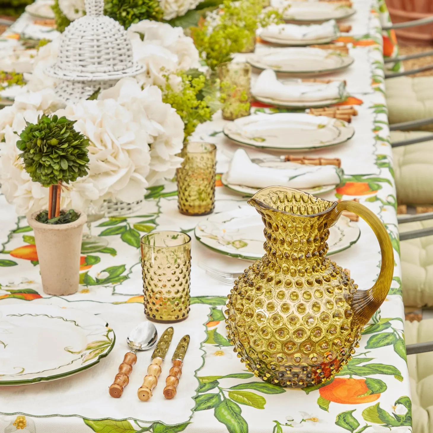 Olive Green Hobnail Jug & Glasses (Set of 6)