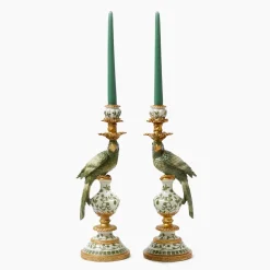 Olive Green Parrot Candleholder (Pair)