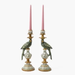 Olive Green Parrot Candleholder (Pair)