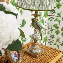 Olive Parrot Lamp with Olive Ikat Shade (30cm)