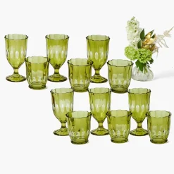 Olive Scalloped Glassware (Set of 12)