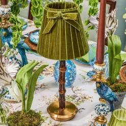 Olive Velvet Bow Lampshade (18cm)