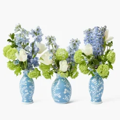 Pale Blue Hand Painted Tole Bud Vases (Set of 3)