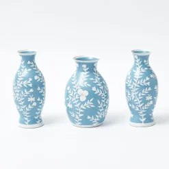Pale Blue Hand Painted Tole Bud Vases (Set of 3)