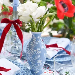 Pale Blue Hand Painted Tole Bud Vases (Set of 3)
