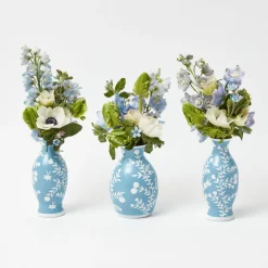 Pale Blue Hand Painted Tole Bud Vases (Set of 3)