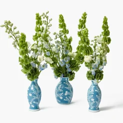 Pale Blue Hand Painted Tole Bud Vases (Set of 3)