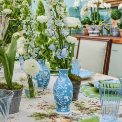 Pale Blue Hand Painted Tole Bud Vases (Set of 3)