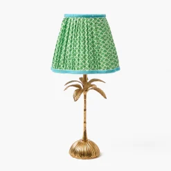 Palm Tree Rechargeable Lamp with Green & Blue Lotus Shade (18cm)