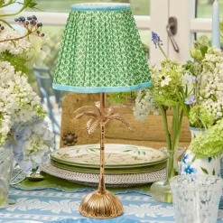 Palm Tree Rechargeable Lamp with Green & Blue Lotus Shade (18cm)