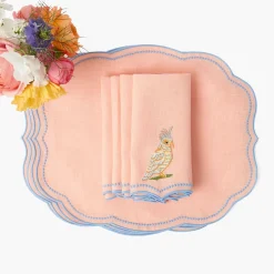 Parrot Coral Linen Napkins (Set of 4)