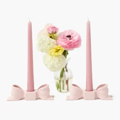 Petal Pink Ceramic Bow Candle Holder (Pair)