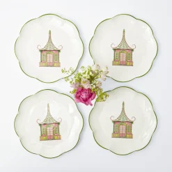 Pink & Green Pagoda Dinner Plates (Set of 4)