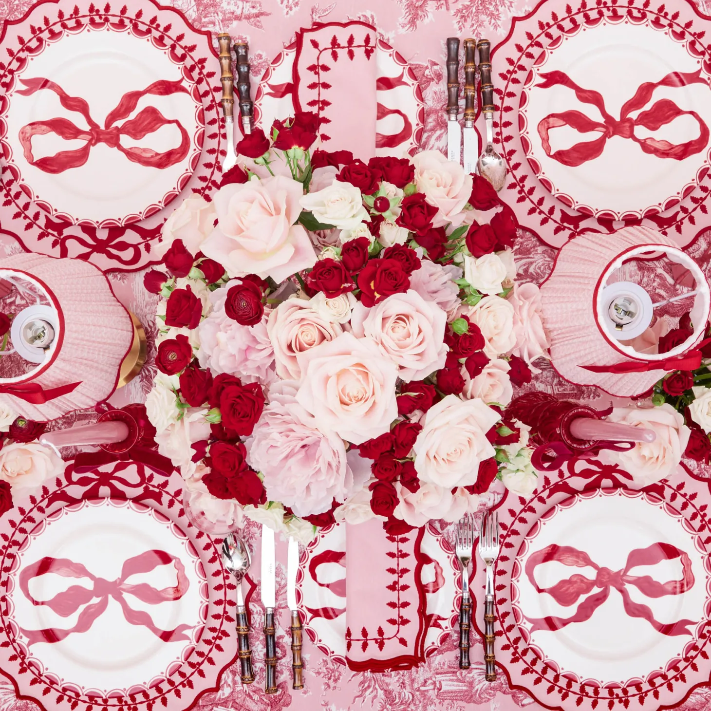 Pink & Red Bow Laurel Placemats (Set of 4)