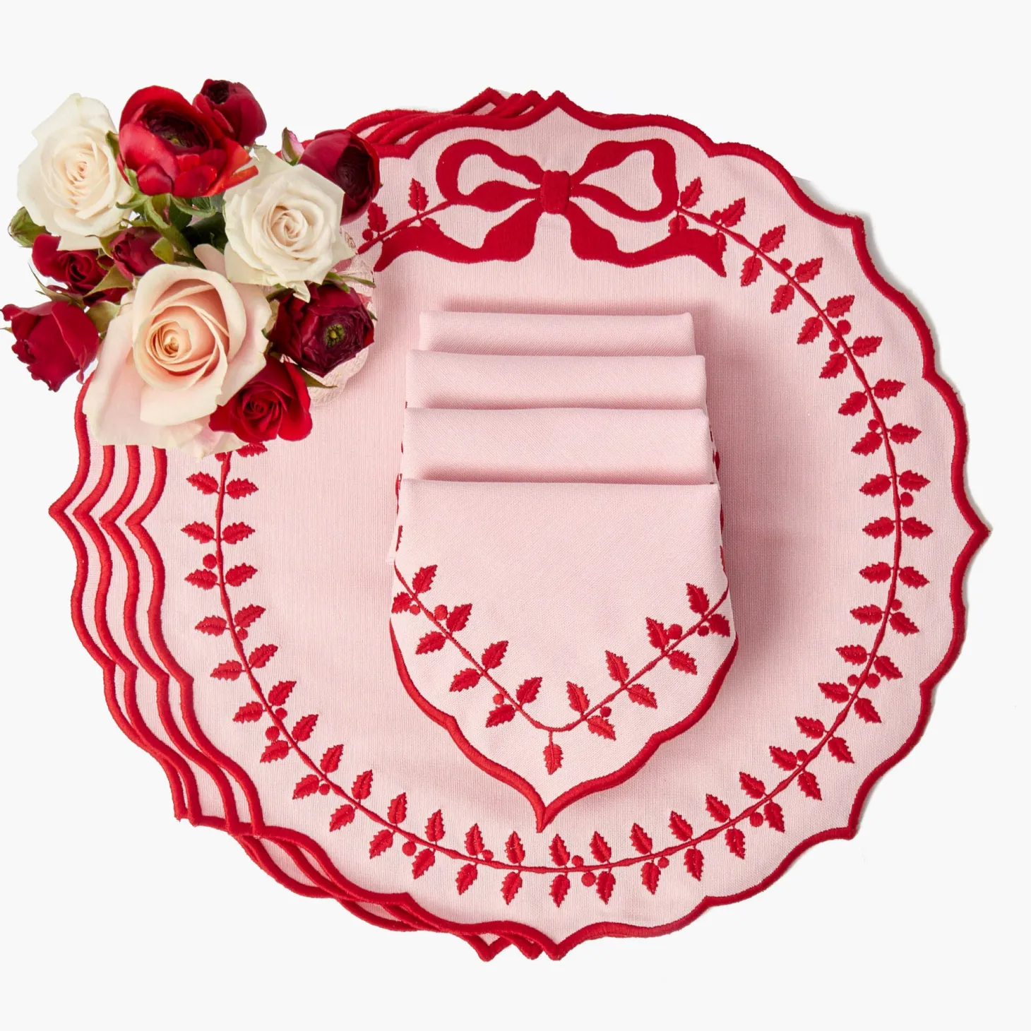 Pink & Red Bow Laurel Placemats (Set of 4)