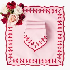 Pink & Red Laurel Napkins (Set of 4)