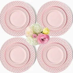 Pink Basketweave Dinner & Starter Plates (Set of 8)