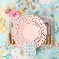 Pink Basketweave Dinner & Starter Plates (Set of 8)