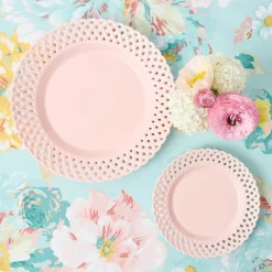 Pink Basketweave Dinner & Starter Plates (Set of 8)