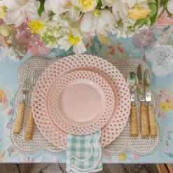 Pink Basketweave Dinner & Starter Plates (Set of 8)