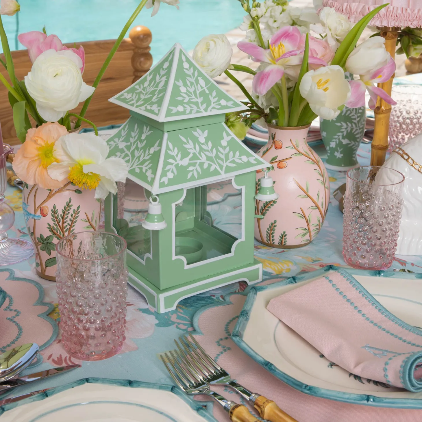 Pink Chinoiserie Tole Vases (Set of 3)