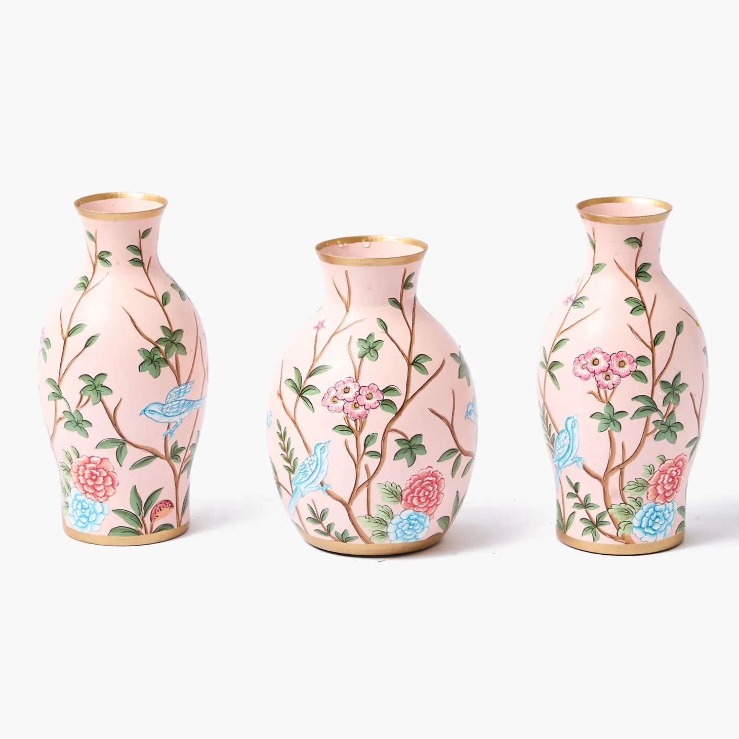Pink Chinoiserie Tole Vases (Set of 3)